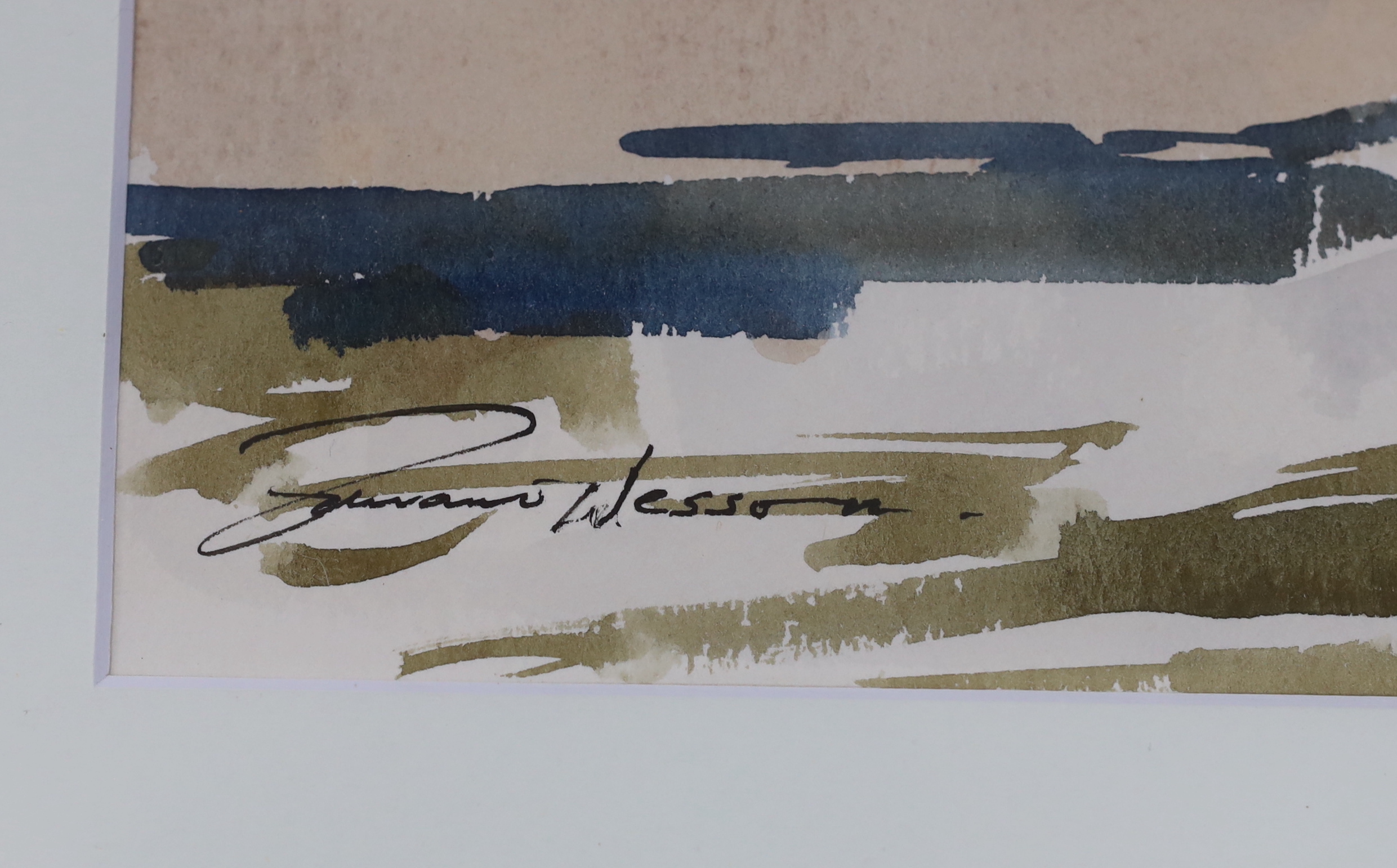 Edward Wesson (1910-1983), watercolour, 'The Cullins from Red Point, Ross', signed, 49cm x 31cm
